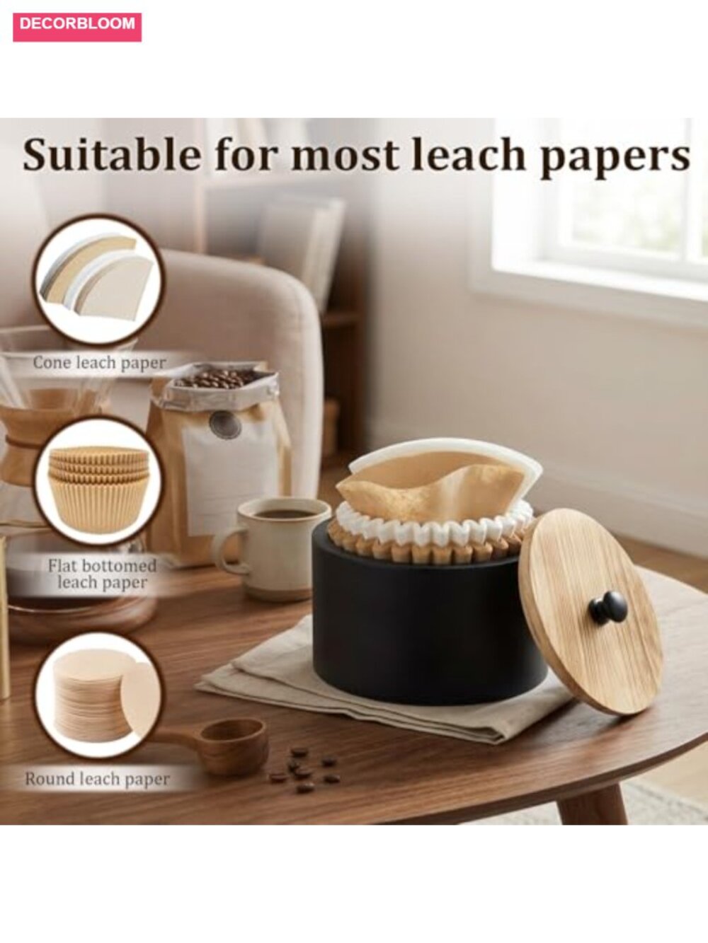 Wood Coffee Filter Holder with Lid Farmhouse Storage Container - Picture 4 of 6
